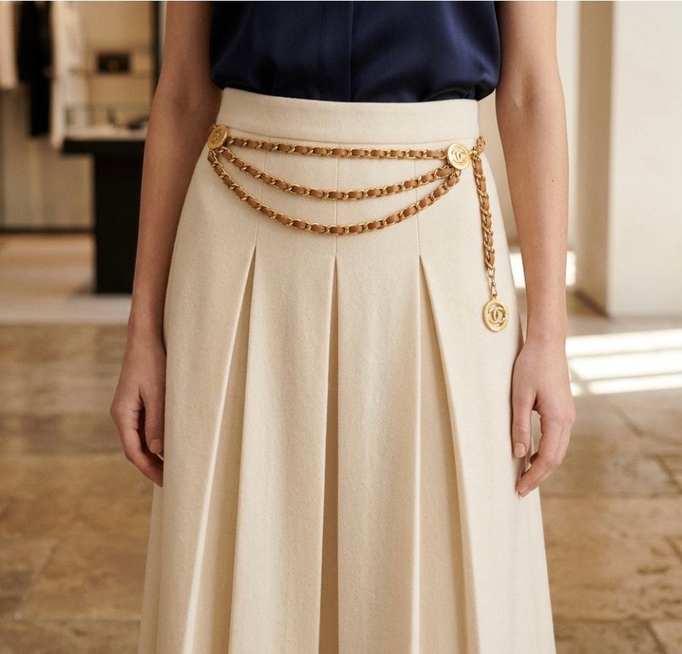 Three-Chain Emblem Belt — Tan Leather