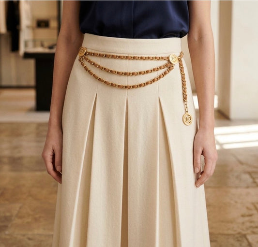 Three-Chain Emblem Belt — Tan Leather
