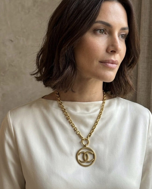 Open Circle on chain, worn on a model — Maison Dorée vintage charm necklace