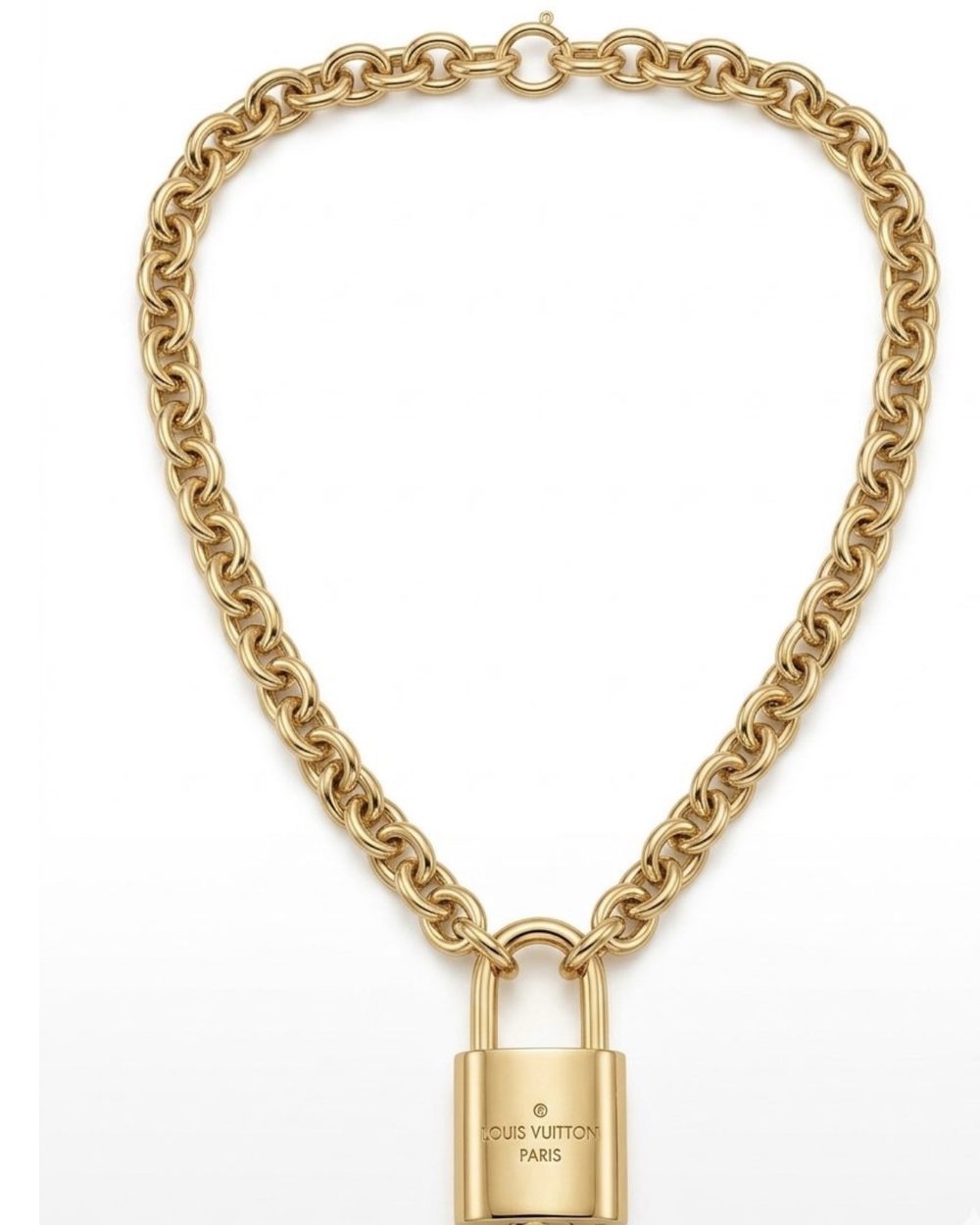 Gold Padlock on chain, product photo — Maison Dorée vintage charm necklace