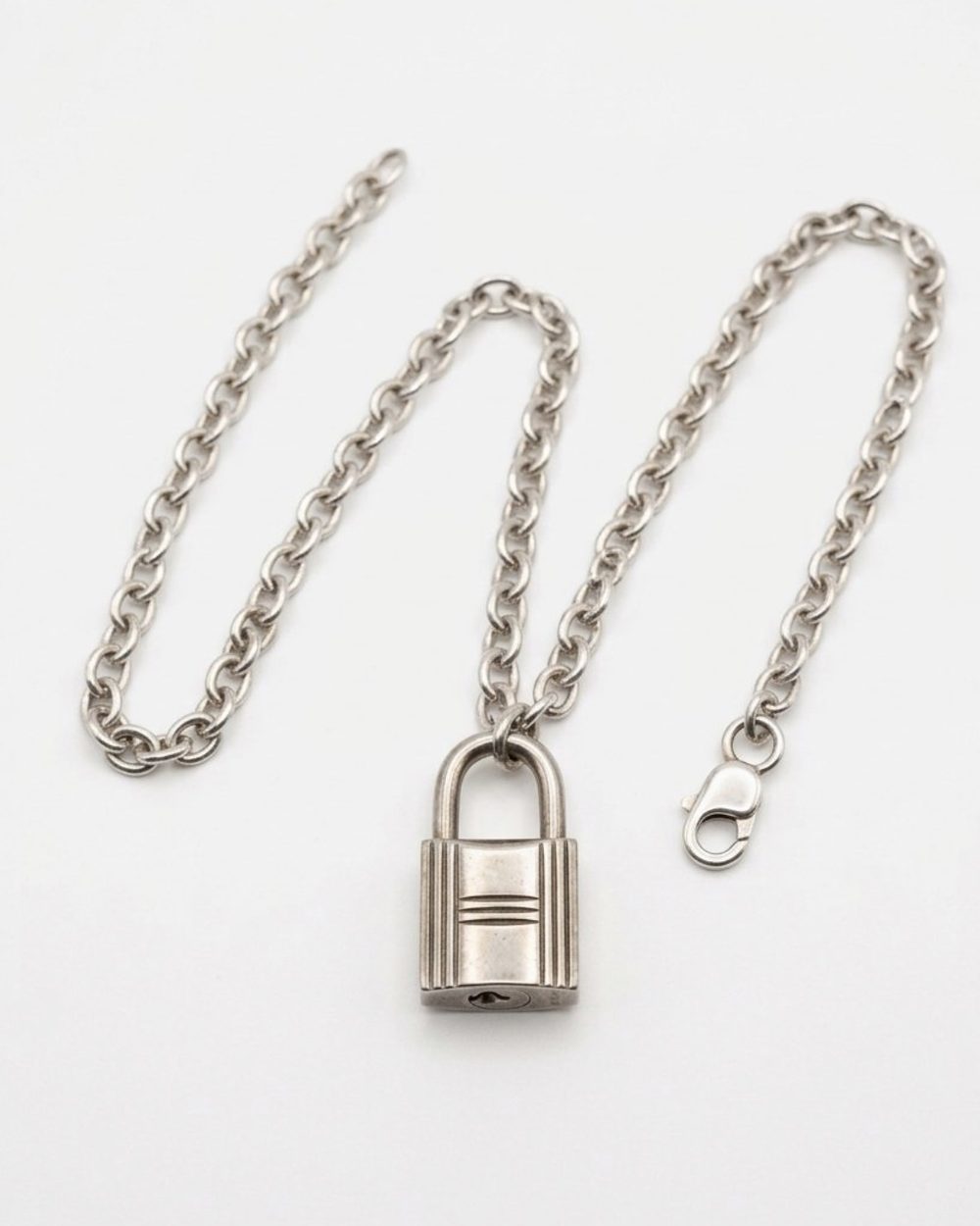 Silver Padlock on chain, product photo — Maison Dorée vintage charm necklace